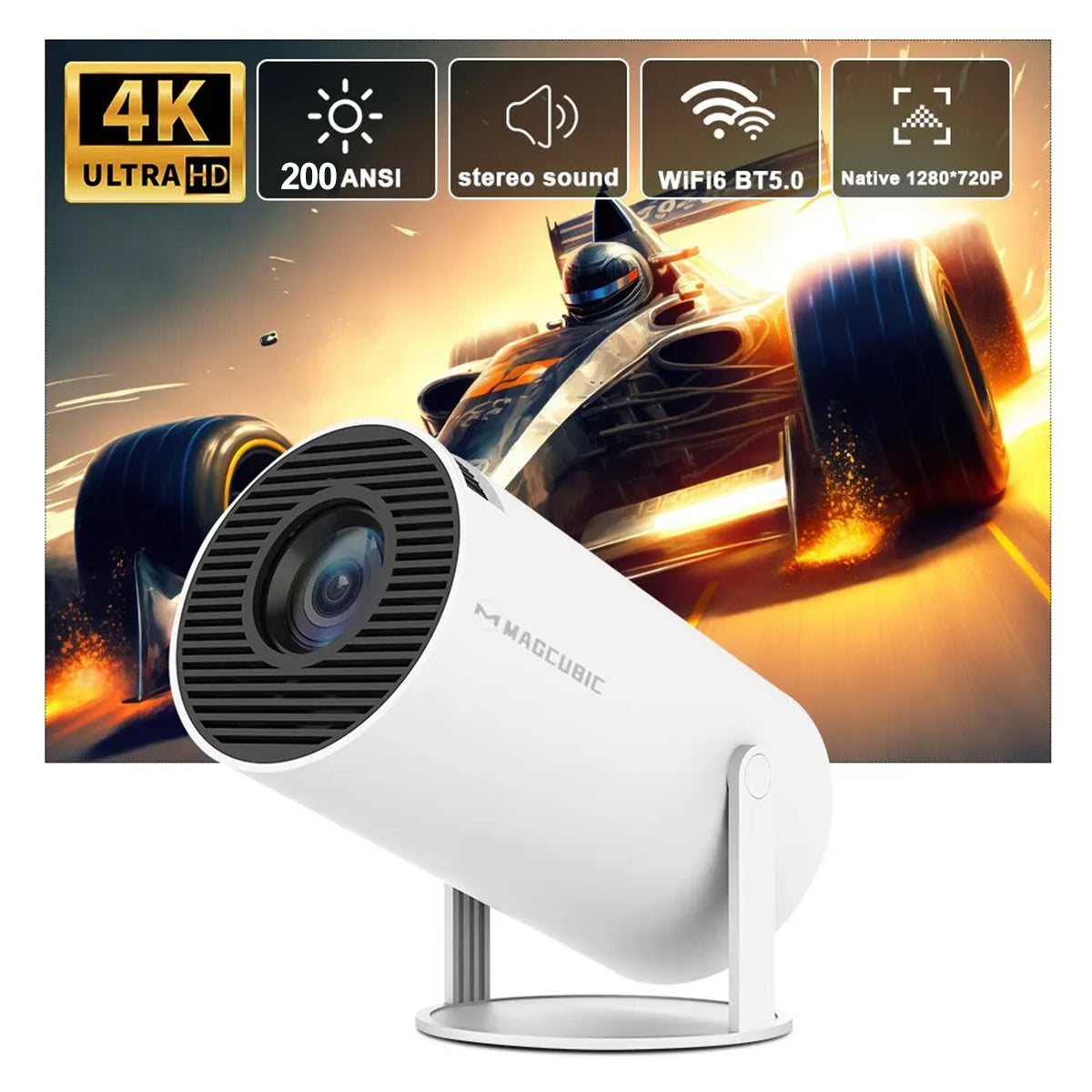 Mini Portable Pro Projector 1080P | 4K Support Android 11 WiFi6 BT5.0 | 200 ANSI Home Theater & Outdoor